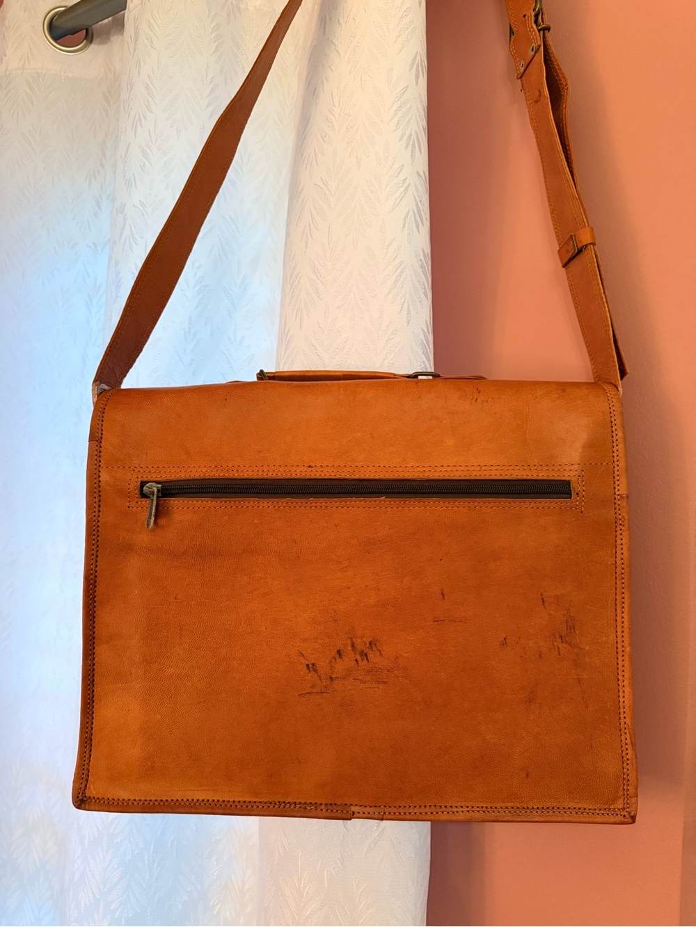 Vintage Leather Messenger Bag - Brown Shoulder Satchel - Picture 8 of 11